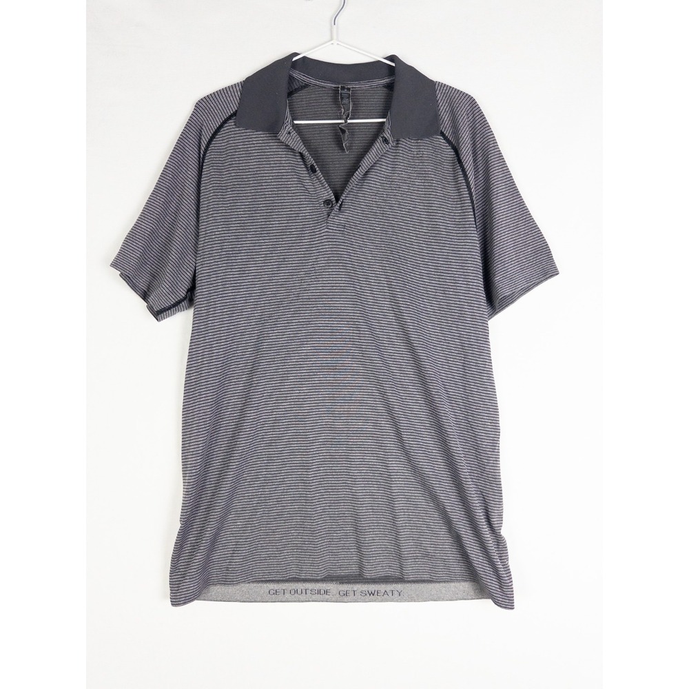 Lululemon Polo Shirt Mens‎ M Striped Short Sleeve Logo Athleisure